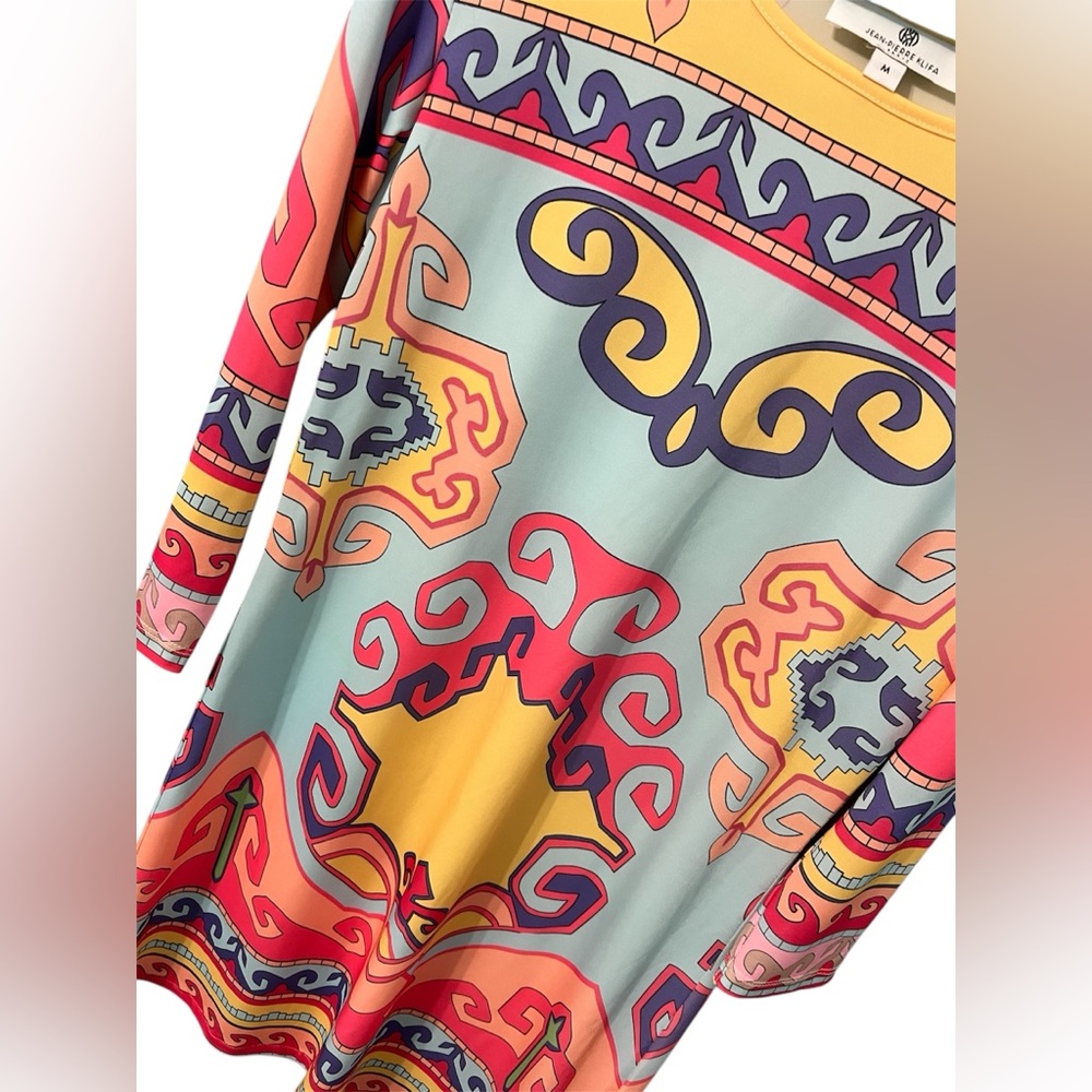 JEAN-PIERRE KLIFA PARIS colorful 3/4 sleeve DAPHNE dress grecian size MEDIUM - Picture 4 of 8